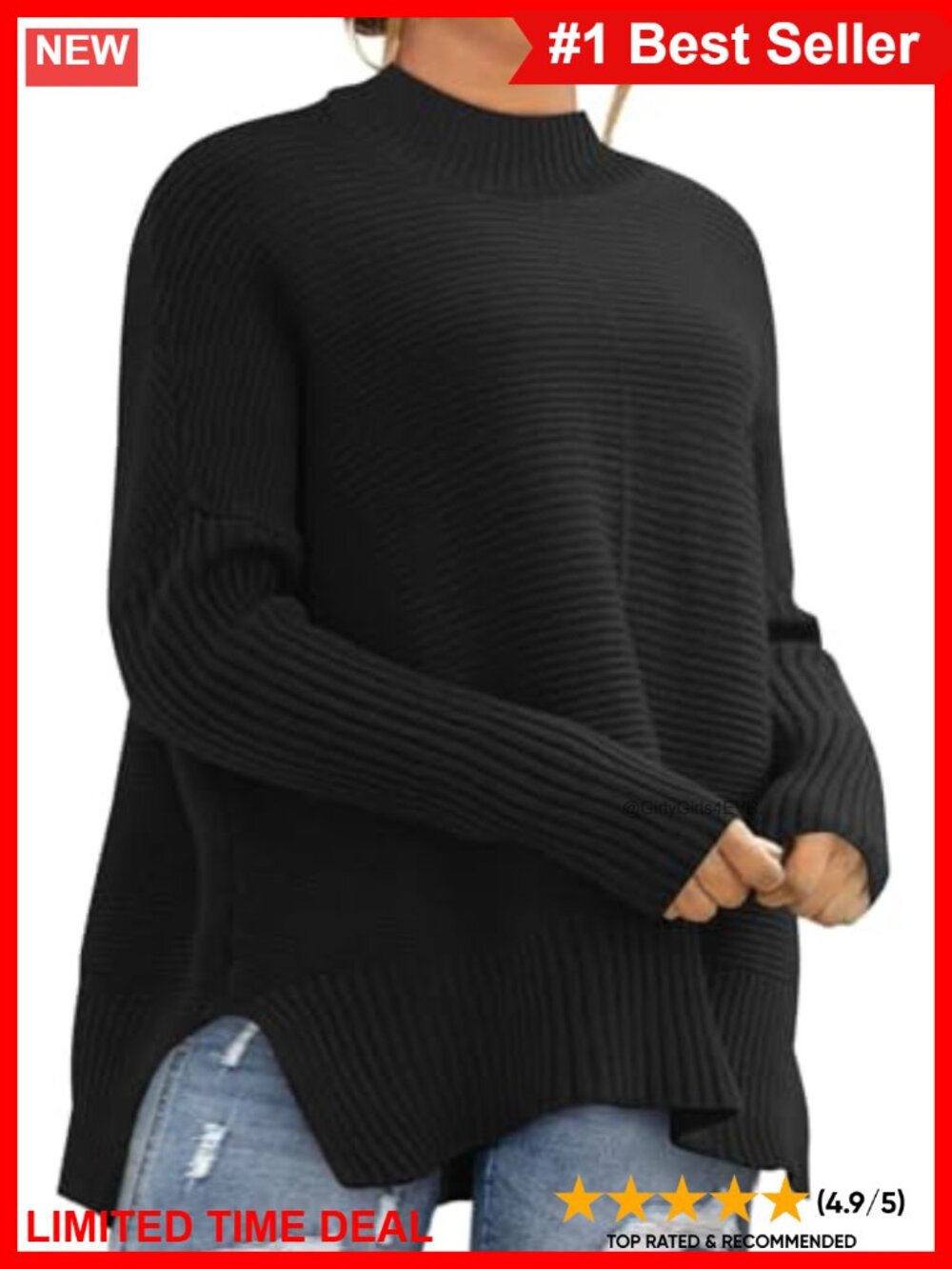 Women's Plus Size Oversized Ribbed Knit Tunic Sweater